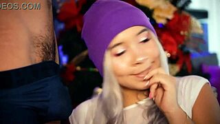 Blonde teen enjoys singing while giving blowjobs on webcam