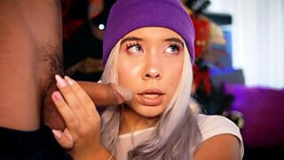 Blonde teen enjoys singing while giving blowjobs on webcam