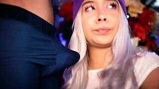 Blonde teen enjoys singing while giving blowjobs on webcam
