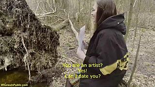 Beautiful shemale gets rough in the woods