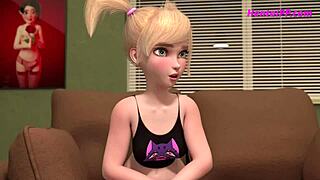 Horny futanari babes watch TV and play anal game
