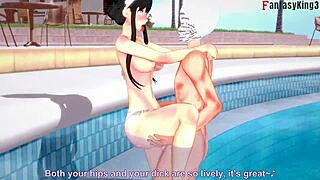 Yor's bikini on pool scene in Spy x Family