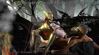 Malenia’s curved body glides over Tarnished in the forest of Elden Ring parody