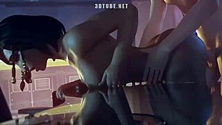 Pharah from Overwatch in a hardcore scene in a 3D cartoon compilation