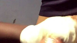 Black step dad gets a hot interracial handjob session
