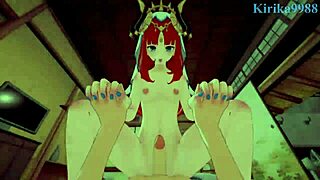 Beautiful anime babes Shenhe and Nilou in hot Genshin Impact scene