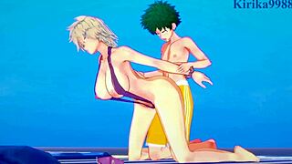 Intense threesome with Himiko, Mitsuki, and Izuku in action