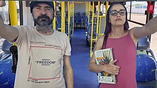 Hot gay scene with a cross dressing professor on a bus