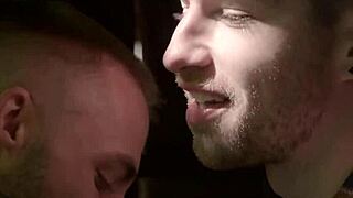 Steamy scene with a gay couple and a horny worker in the woods