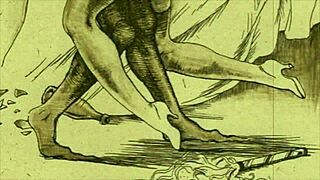 Vintage hentai drawings depict erotic anime scenes