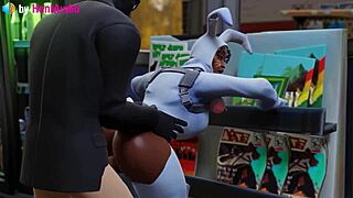 Henchman plows bunny brawler's vagina in standing doggystyle position