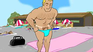 Naked beach scene with three gay men of different races