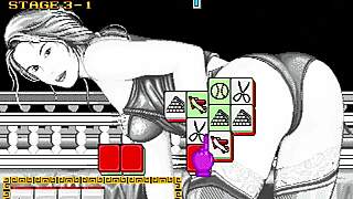 Retro arcade game with Asian characters and erotic themes with monsters