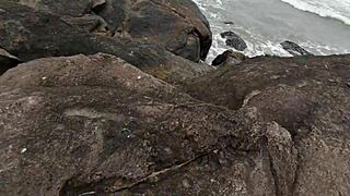Skinny MILF and teen get banged on beach by couple