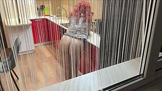 Stepson spies on his stepmother and gets to fuck her