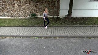Skinny blonde gets lost and finds kinky taxi ride