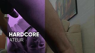 A blonde beauty with an amazing ass gives her daddy a deep blow job and then has rough sex with choking