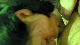 Redhead roommate gives sloppy blowjob in dorm room