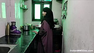 A hot milf wearing a burqa gets some action in the kitchen