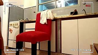 Stepdad caught on camera while fucking in the kitchen