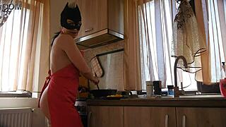 European housewife MILFyCalla's steamy kitchen and ass worship