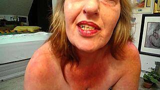 Old beauty dawnskye1962 in blue film, natural tits, cum