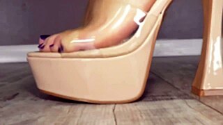 Close-up of oiled feet and toes being licked and fucked