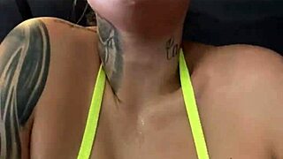 Bikini-clad amateur gets wet and wild at the gym
