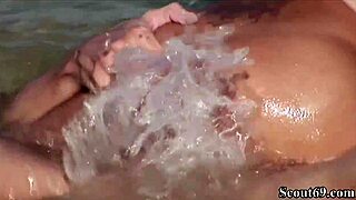 Young beauty gets extreme double penetration from a stranger at the beach