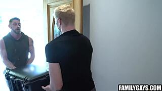 Stepson gives his stepfather a deep massage with oil and then they both have sex