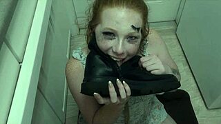A slutty woman enjoys having cum on her face after being humiliated