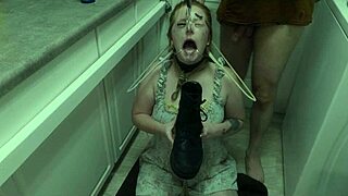 A slutty woman enjoys having cum on her face after being humiliated