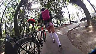 Cross dressing miniskirt wearing beauty gets dirty