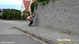 Girls with bubble butts pee in public in the city