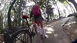 Cross dressing miniskirt wearing beauty gets dirty