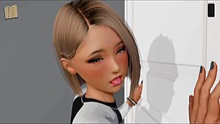 Beautiful woman with large breasts seduces in 3D game