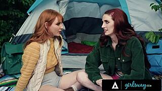 Redhead Lacy Lennon and neighbor have wild camping affair