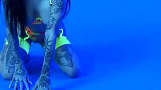 Colorful neon lingerie tear, Joanna Angel's charm revealed