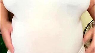 Pregnant Arab girl with a big belly and big, beautiful milky boobs