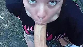 Sucking dick and drinking milk in the backyard, a very hot scene!