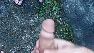 Sucking dick and drinking milk in the backyard, a very hot scene!