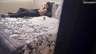 My stepmom caught me watching her touch herself in the closet, now I finger her wet pussy