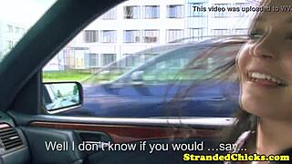 Hitchhiking Brunette Flashes Tits in Public for Wild Pickup Fun.