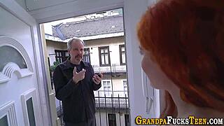 Teen 18+ gets her tight pussy creampied hard by grandpa in HD
