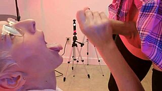 Cute blonde face soaked in piss during intense homemade blowjob session