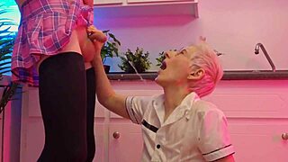 Cute blonde face soaked in piss during intense homemade blowjob session