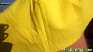 Frekk brunett blottlegger fitte og rumpe etter pickup