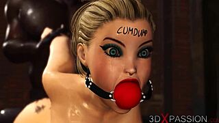 Σέξι ξανθιά φιμωμένη, παίρνει μαύρο πούτσο σε σφιχτό κώλο στο υπόγειο.