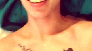 She skillfully makes him cum on her face