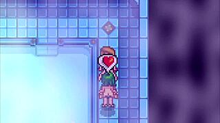 Jodi and Caroline relax in spa in Stardew Valley